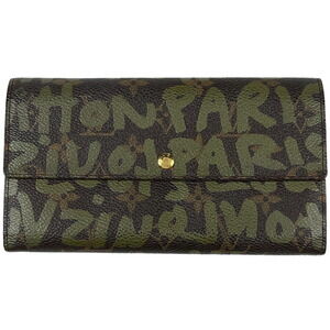 Louis Vuitton Porte Monnaie Wallet Billfold Graffiti Khaki Green Brown